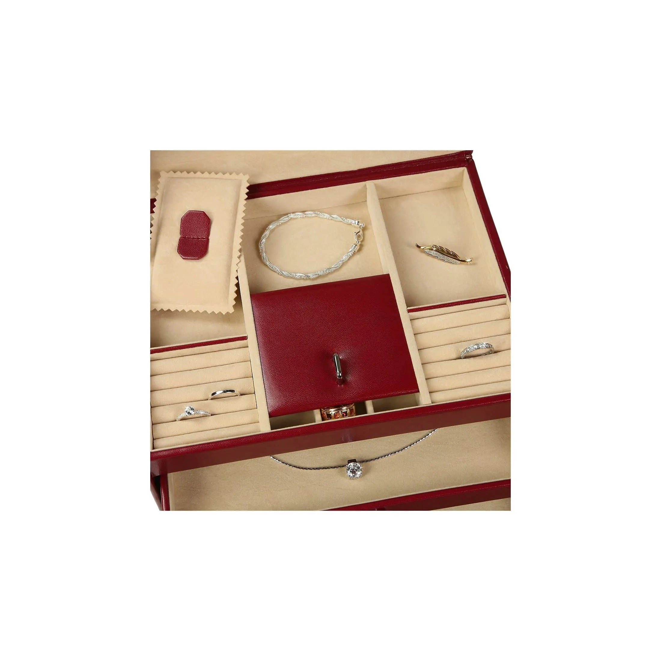 Étui à bijoux Windrose Merino avec pochette à bijoux 26 cm - rouge