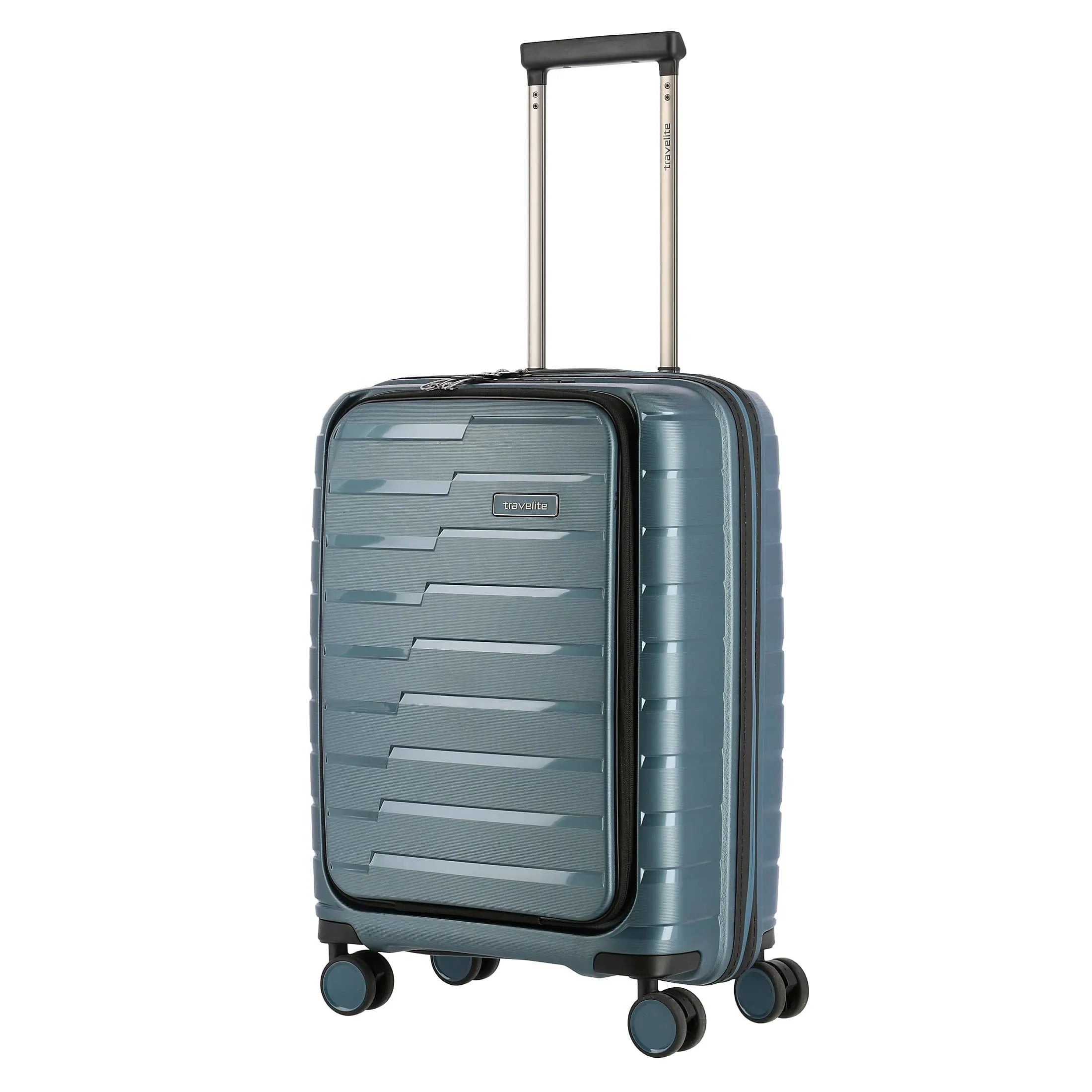 Travelite Air Base 4-wheel cabin trolley with front pocket 55 cm - Ice blue
