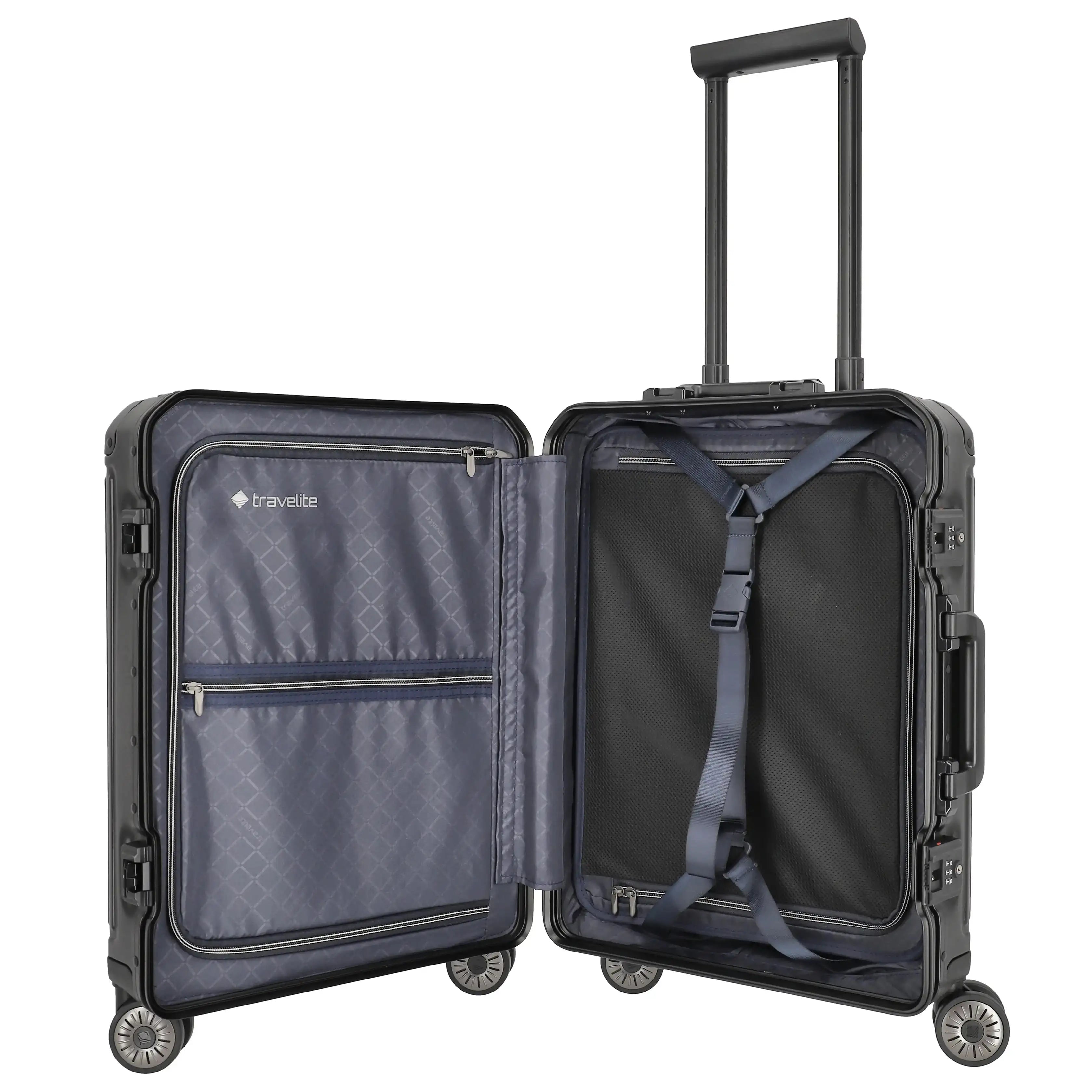 Travelite Next 4-wheel cabin trolley with front pocket 55 cm - silver