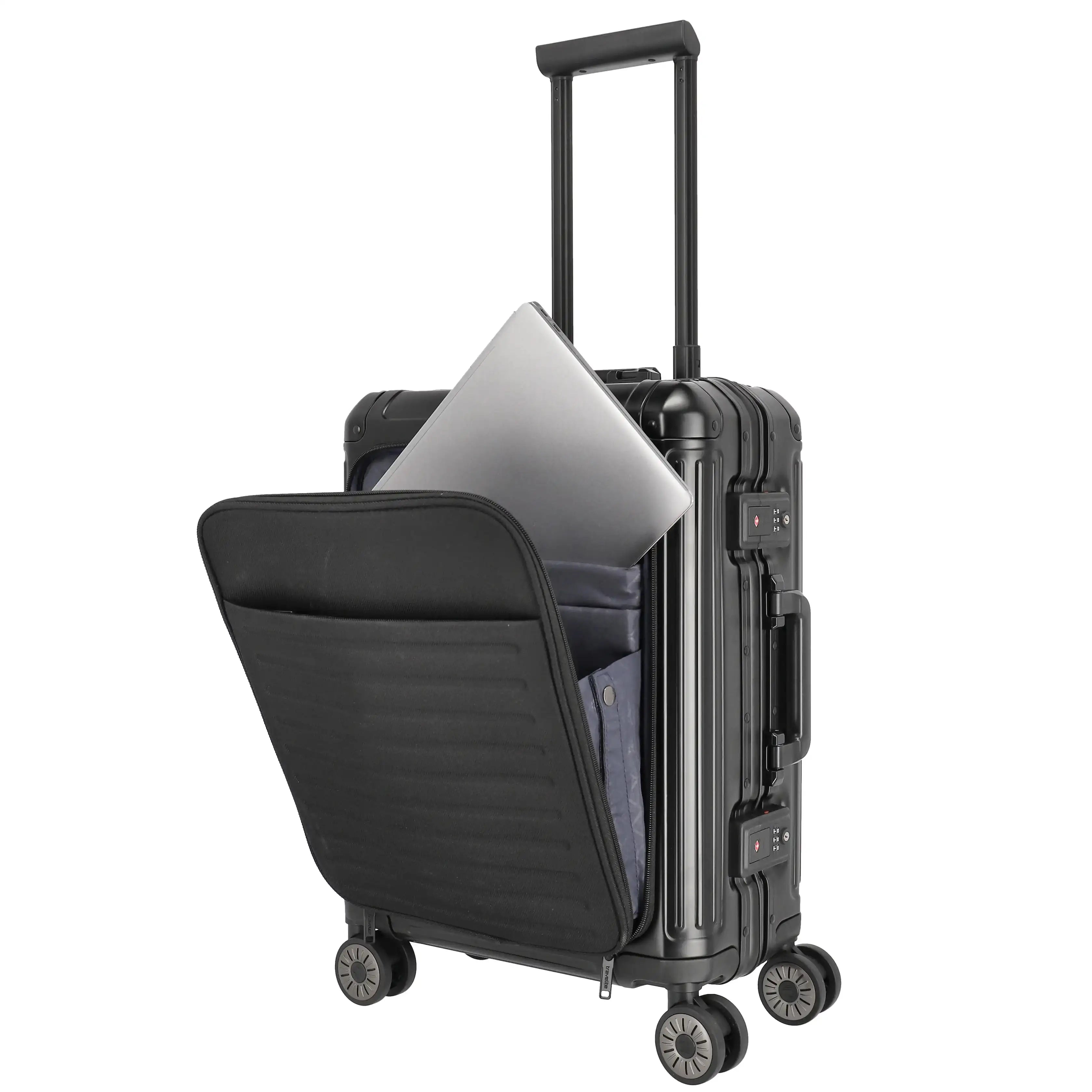 Travelite Next 4-wheel cabin trolley with front pocket 55 cm - silver
