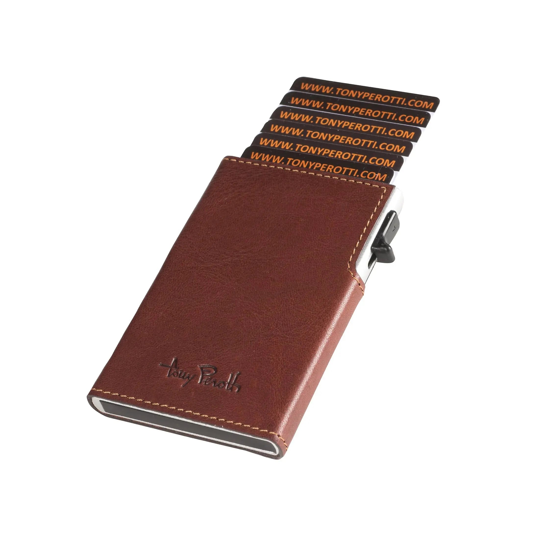 Tony Perotti Furbo credit card holder leather slim RFID 9 cm - dark brown