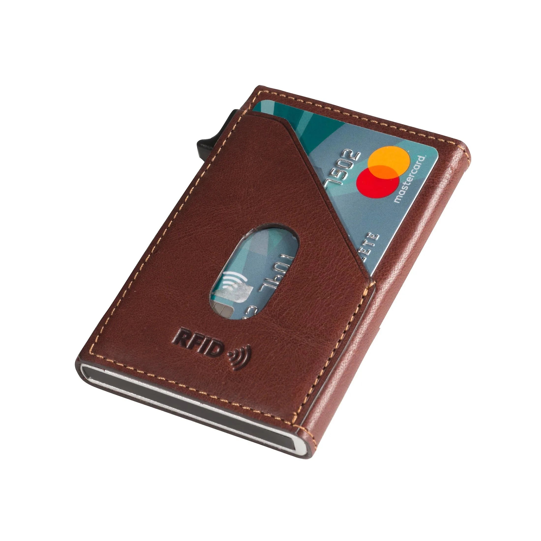 Tony Perotti Furbo credit card holder leather slim RFID 9 cm - dark brown