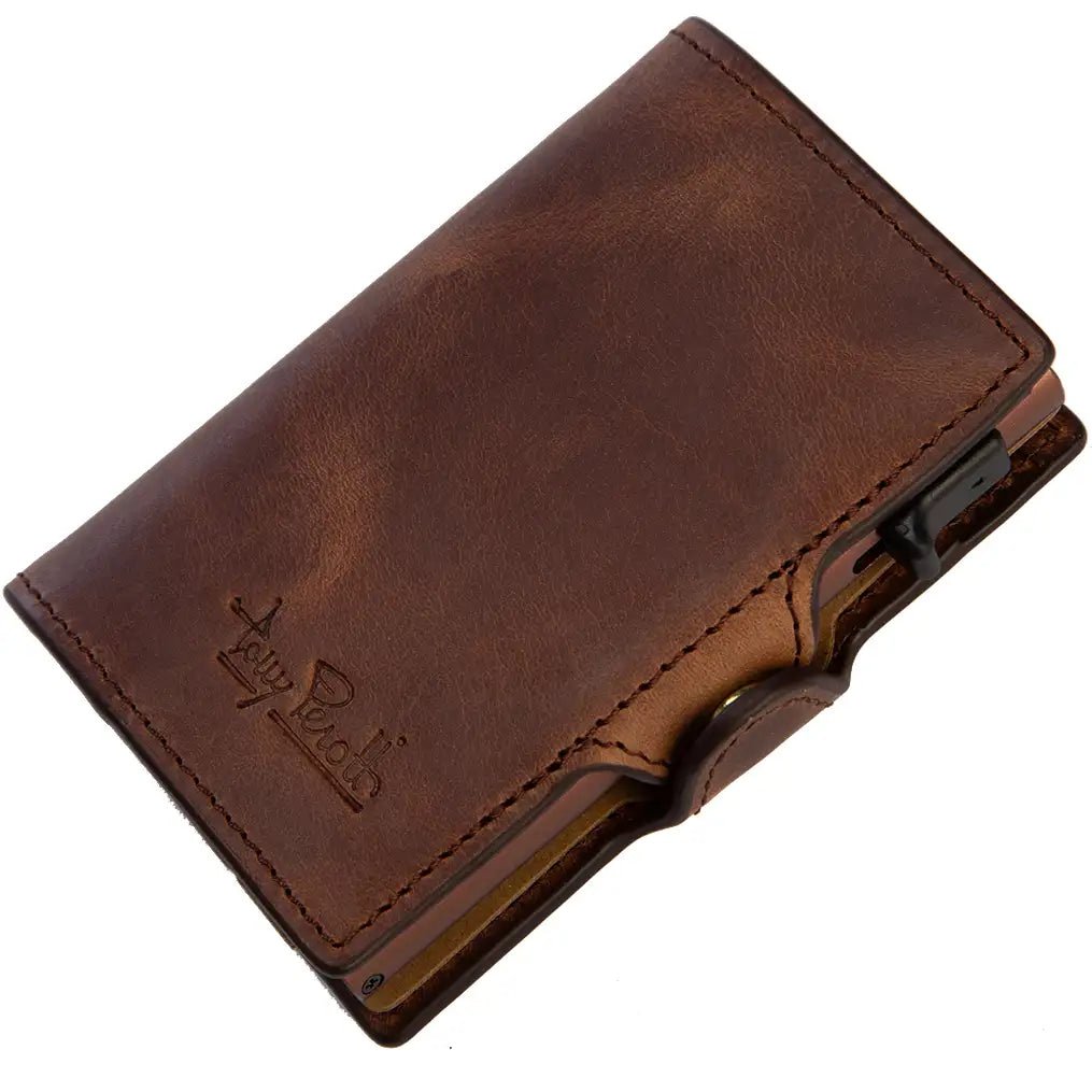 Tony Perotti Furbo Pull-Up Leather Credit Card Holder 10cm - Dark Brown