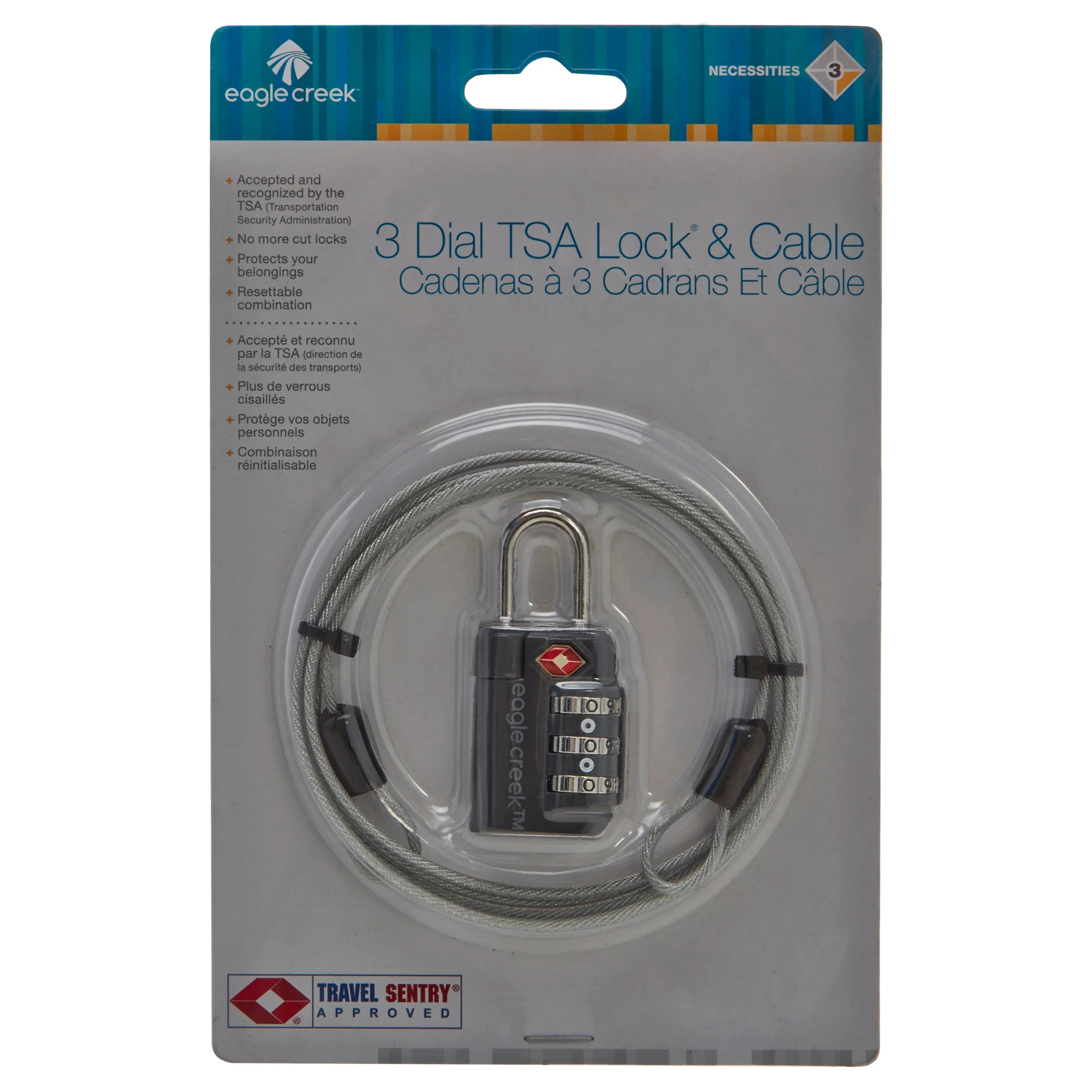 Eagle Creek Necessities Security Serrure TSA à 3 cadrans et câble 6 cm - graphite